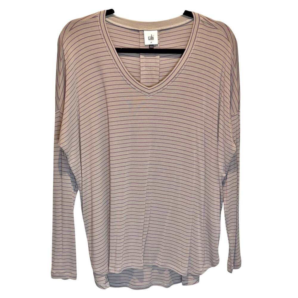 CAbi Purple and Gray Striped Plum Long Sleeve Tee Style #4376 - size Medium